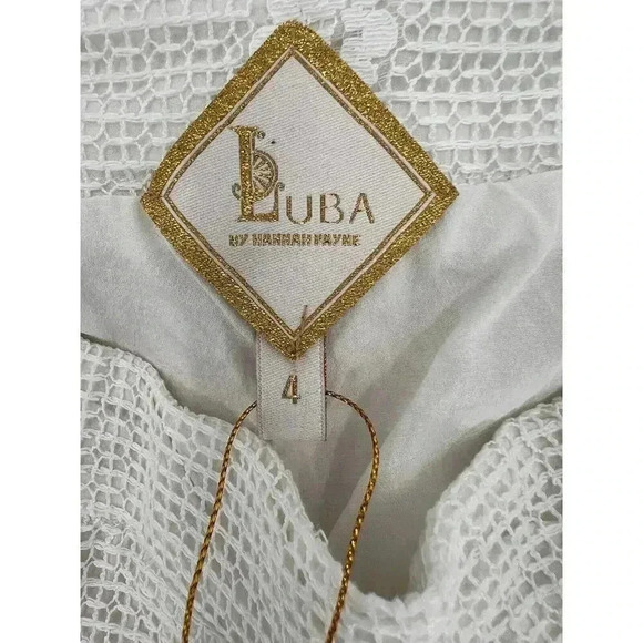 Luba by Hannah Payne Ivory Mesh Lace Peplum Babydoll Blouse SZ 0 Pants Size 4 - Picture 14 of 16